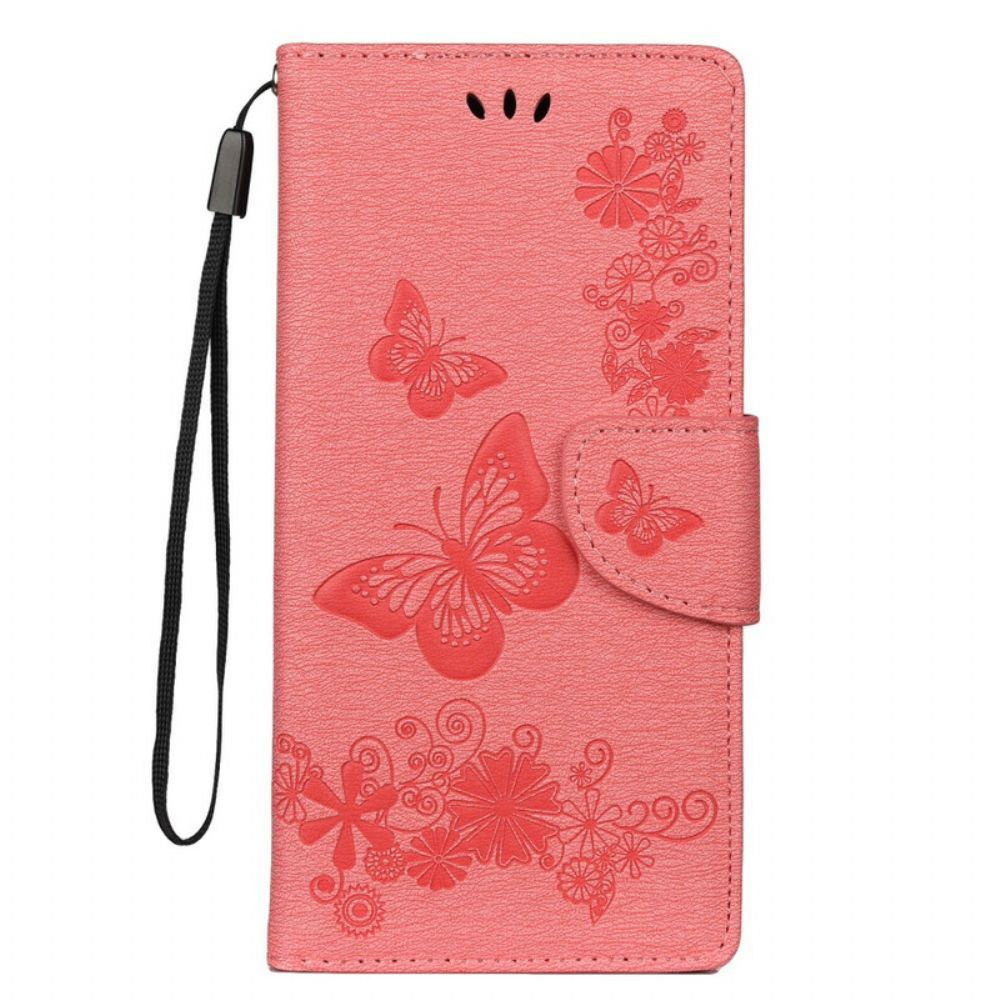Flip Case Für Samsung Galaxy Note 10 Plus Mit Kordel Schmetterlinge Und Blumenkrawatten