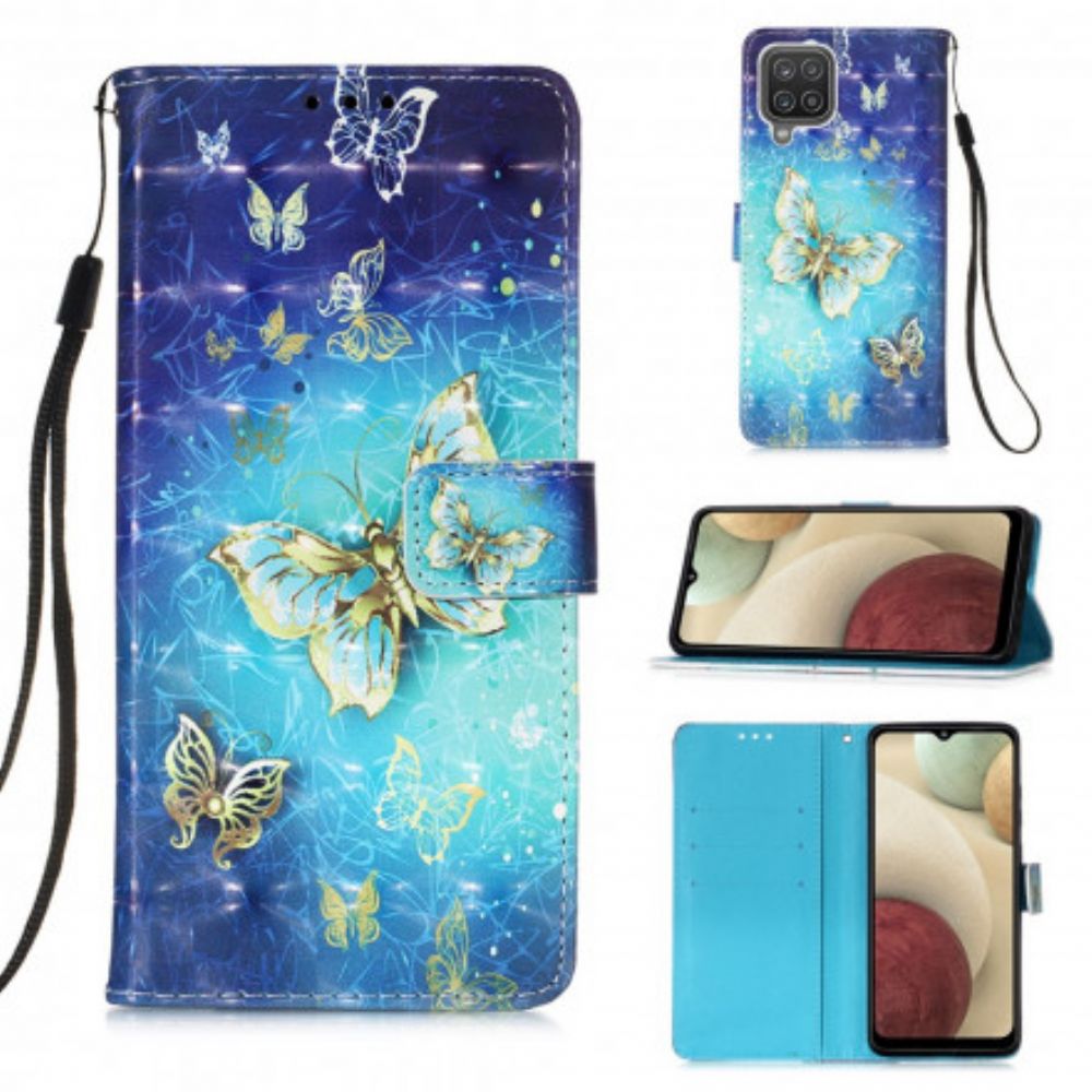 Flip Case Für Samsung Galaxy A12 / M12 Goldene Schmetterlinge