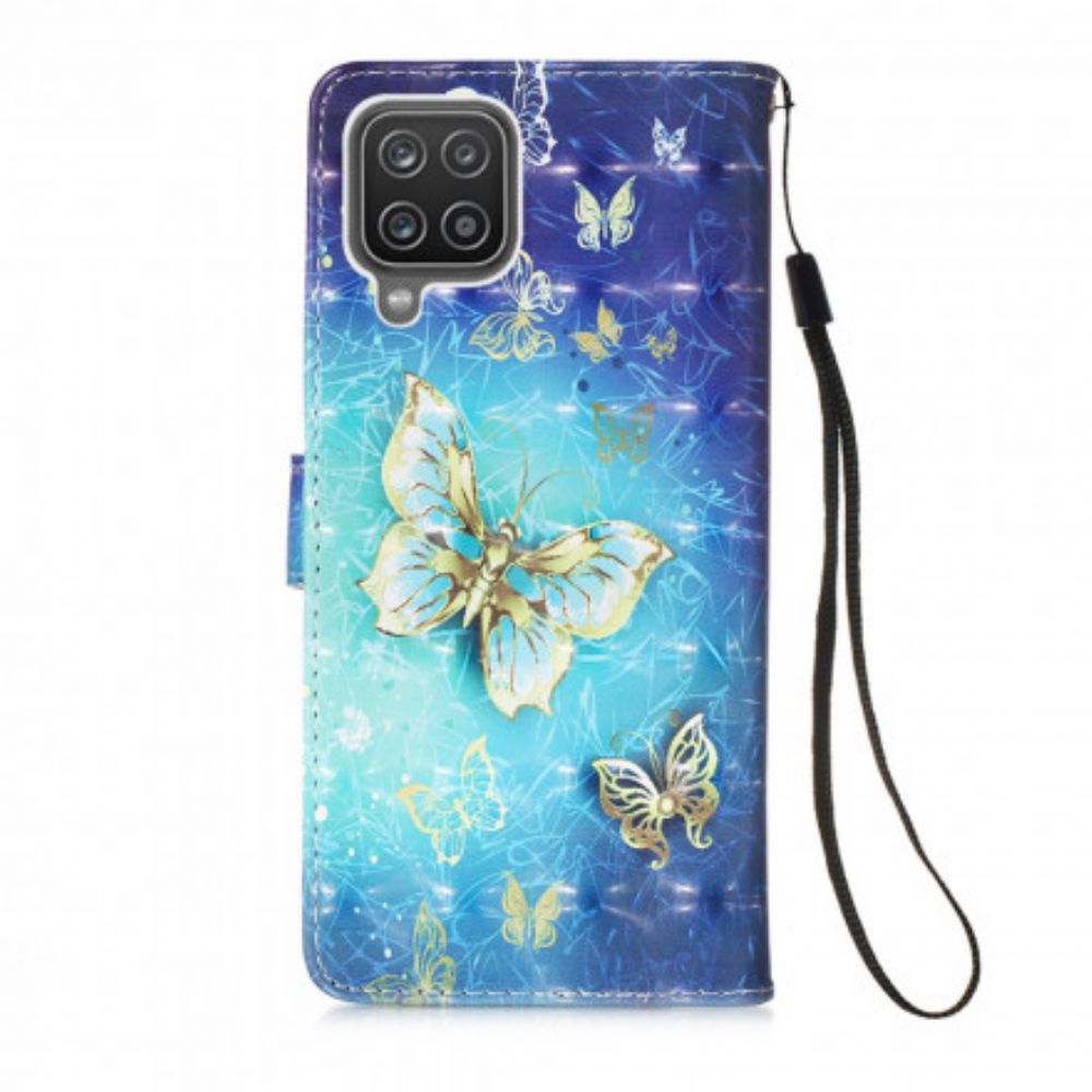 Flip Case Für Samsung Galaxy A12 / M12 Goldene Schmetterlinge
