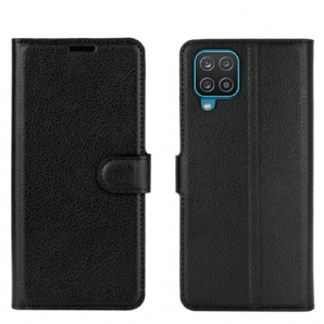 Flip Case Für Samsung Galaxy A12 / M12 Klassisches Litschi-kunstleder
