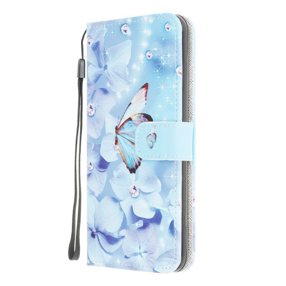 Flip Case Für Samsung Galaxy A12 / M12 Mit Kordel Riemchen-schmetterlinge In Rautenform