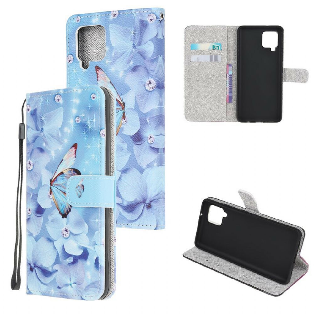 Flip Case Für Samsung Galaxy A12 / M12 Mit Kordel Riemchen-schmetterlinge In Rautenform