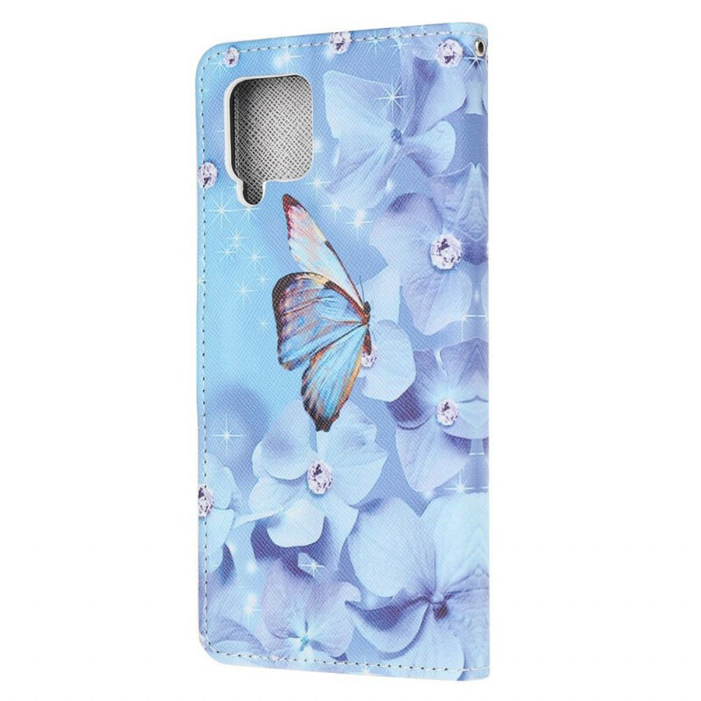 Flip Case Für Samsung Galaxy A12 / M12 Mit Kordel Riemchen-schmetterlinge In Rautenform