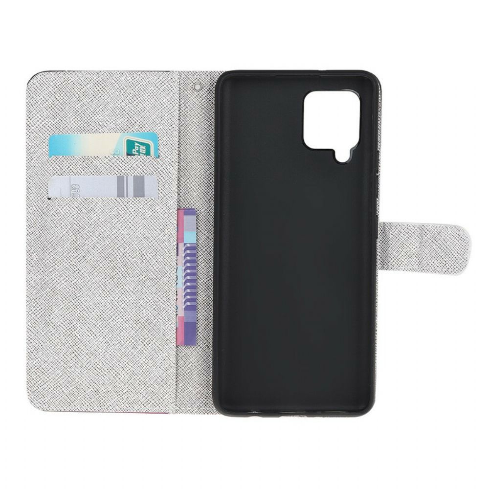Flip Case Für Samsung Galaxy A12 / M12 Mit Kordel Riemchen-schmetterlinge In Rautenform
