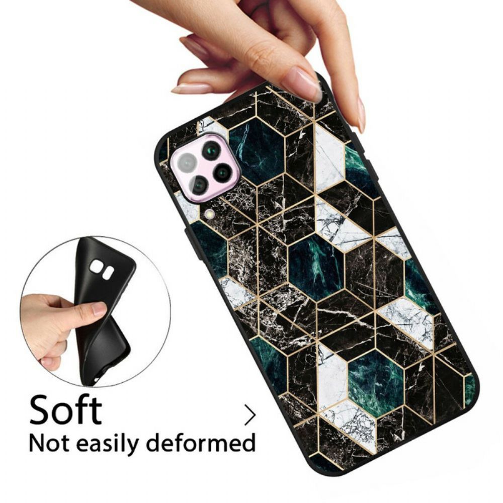 Handyhülle Für Samsung Galaxy A12 / M12 Farbiger Geometrie-marmor
