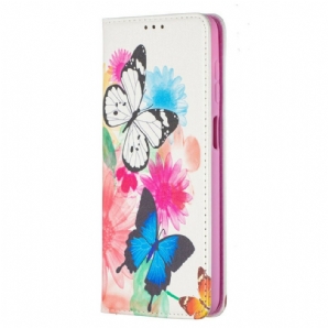 Schutzhülle Für Samsung Galaxy A12 / M12 Flip Case Bunte Schmetterlinge