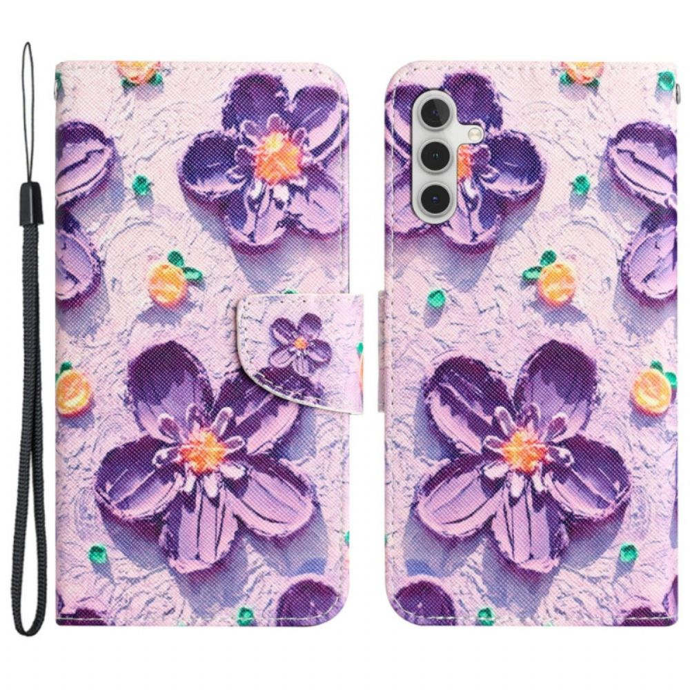 Lederhüllen Samsung Galaxy A55 5g Handyhülle Lila Blumen Mit Riemen