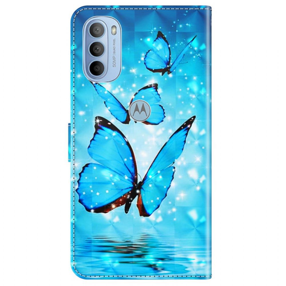 Flip Case Für Moto G31 / Moto G41 Fliegende Blaue Schmetterlinge