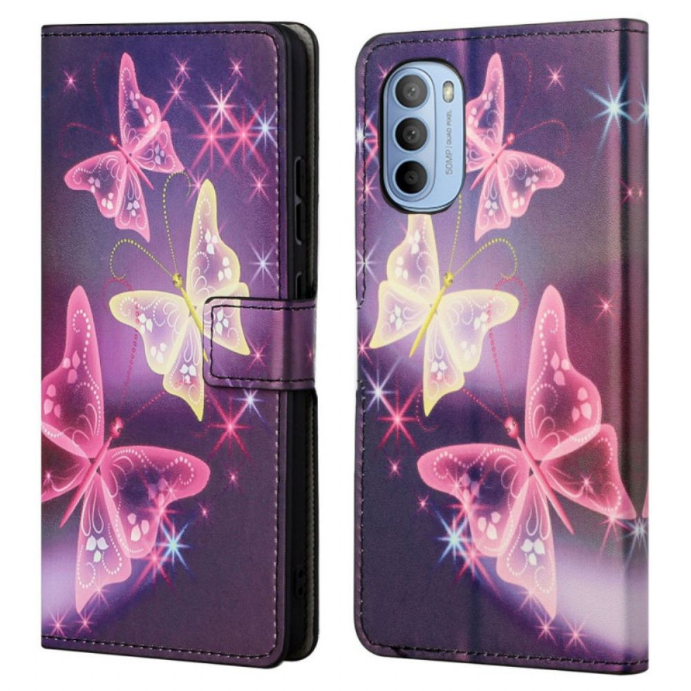 Flip Case Für Moto G31 / Moto G41 Schmetterlinge Und Blumen