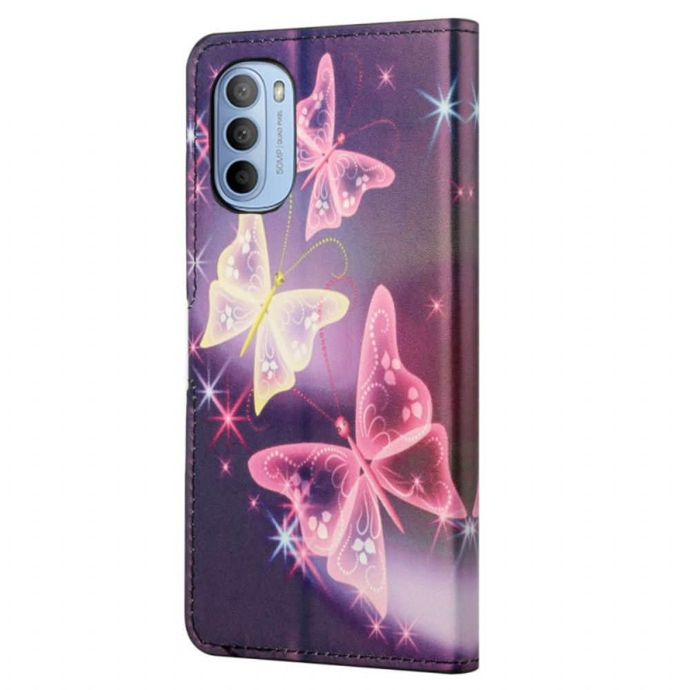 Flip Case Für Moto G31 / Moto G41 Schmetterlinge Und Blumen