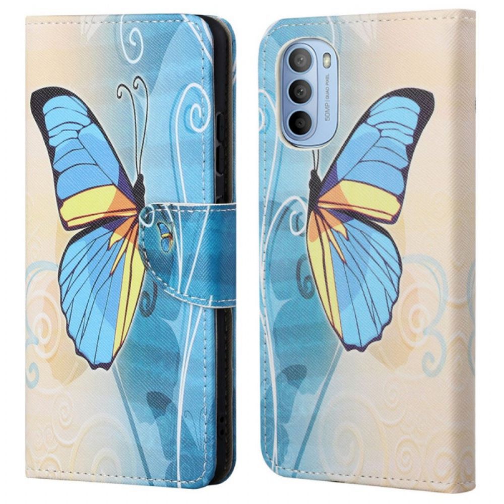 Lederhüllen Für Moto G31 / Moto G41 Blauer Und Gelber Schmetterling