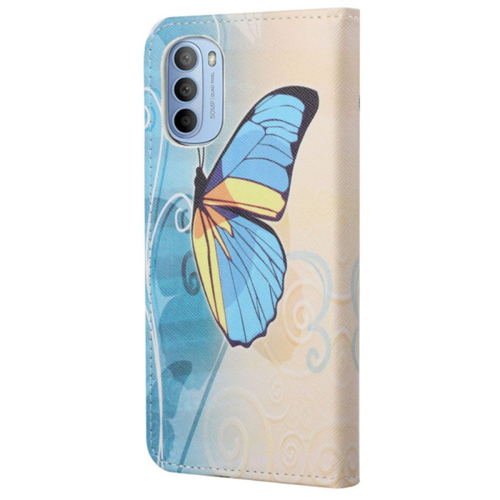 Lederhüllen Für Moto G31 / Moto G41 Blauer Und Gelber Schmetterling