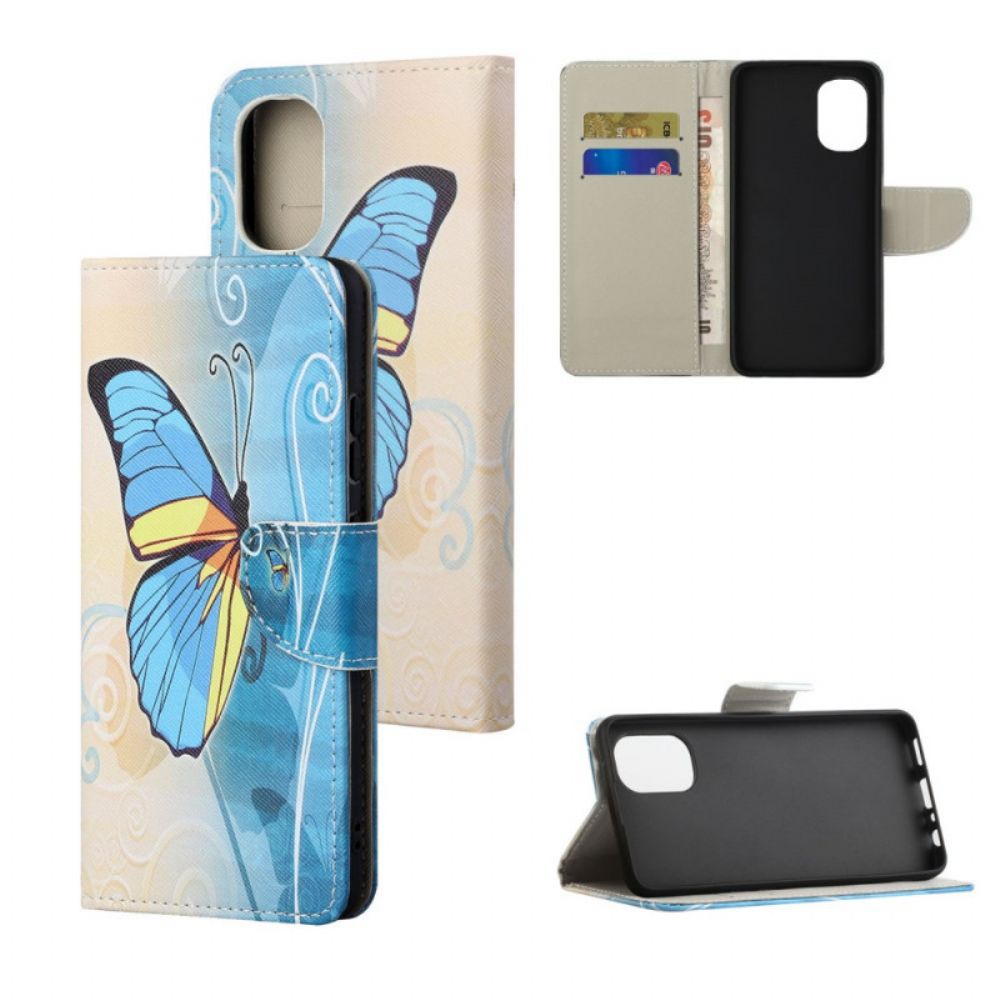 Lederhüllen Für Moto G31 / Moto G41 Blauer Und Gelber Schmetterling