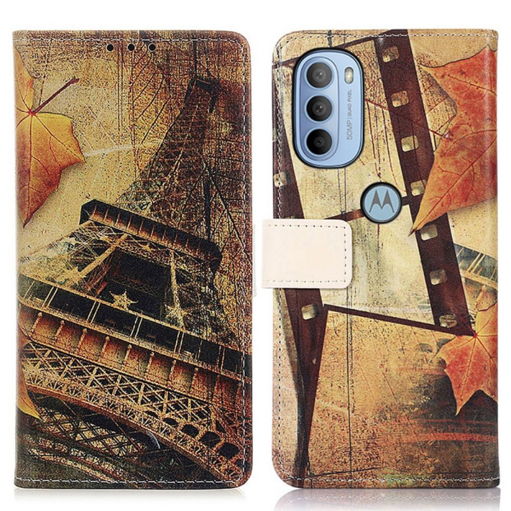 Lederhüllen Für Moto G31 / Moto G41 Eiffelturm Im Herbst