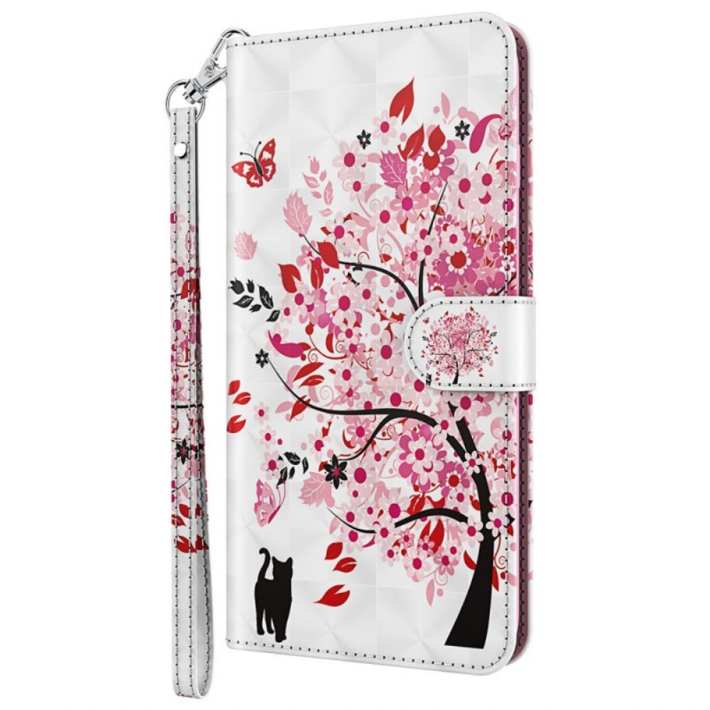 Lederhüllen Für Moto G31 / Moto G41 Rosa Baum Und Schwarze Katze