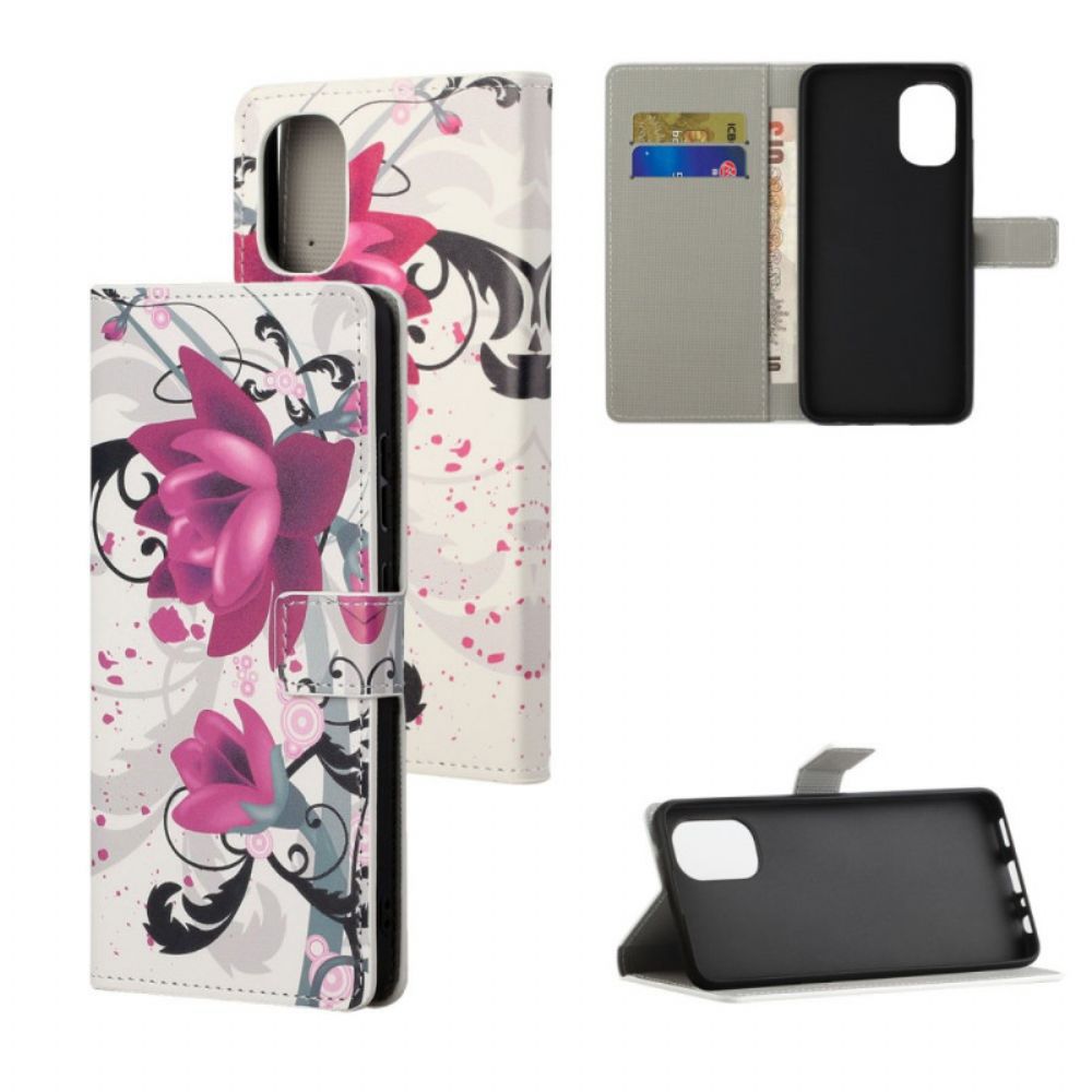 Lederhüllen Für Moto G31 / Moto G41 Tropische Blumen