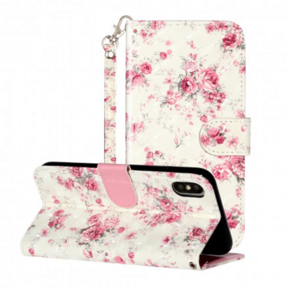 Flip Case Für iPhone XS Max Mit Kordel Blumen Lichtflecken Mit Riemen