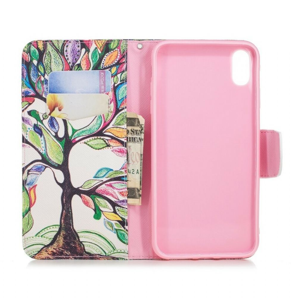 Lederhüllen Für iPhone XS Max Farbiger Baum