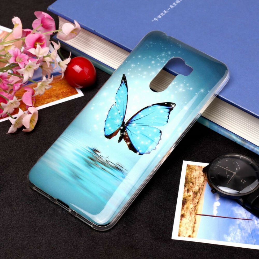 Hülle Für Pocophone F1 Fluoreszierender Blauer Schmetterling