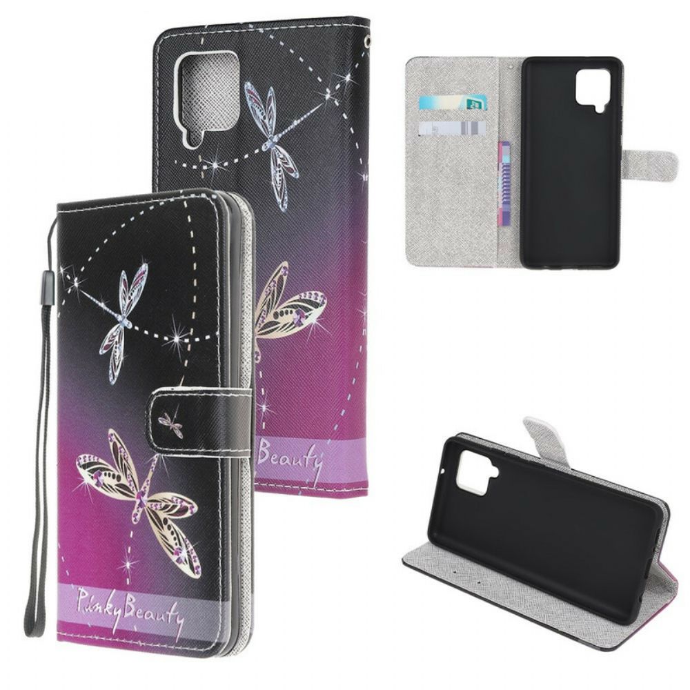 Flip Case Für Samsung Galaxy A42 5G Mit Kordel Zapfenlibellen
