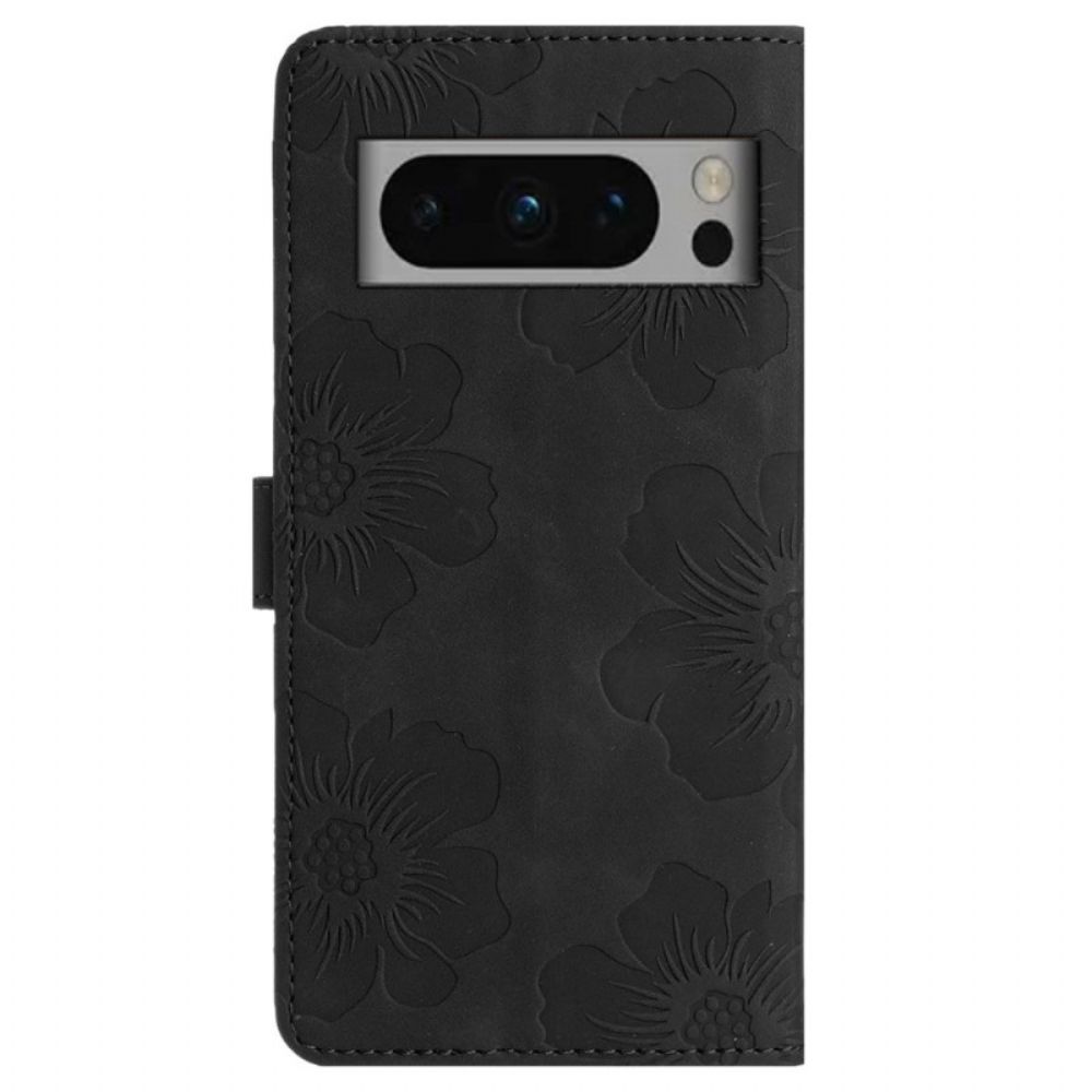 Lederhüllen Für Google Pixel 8 Pro Blumen Mit Schlüsselband