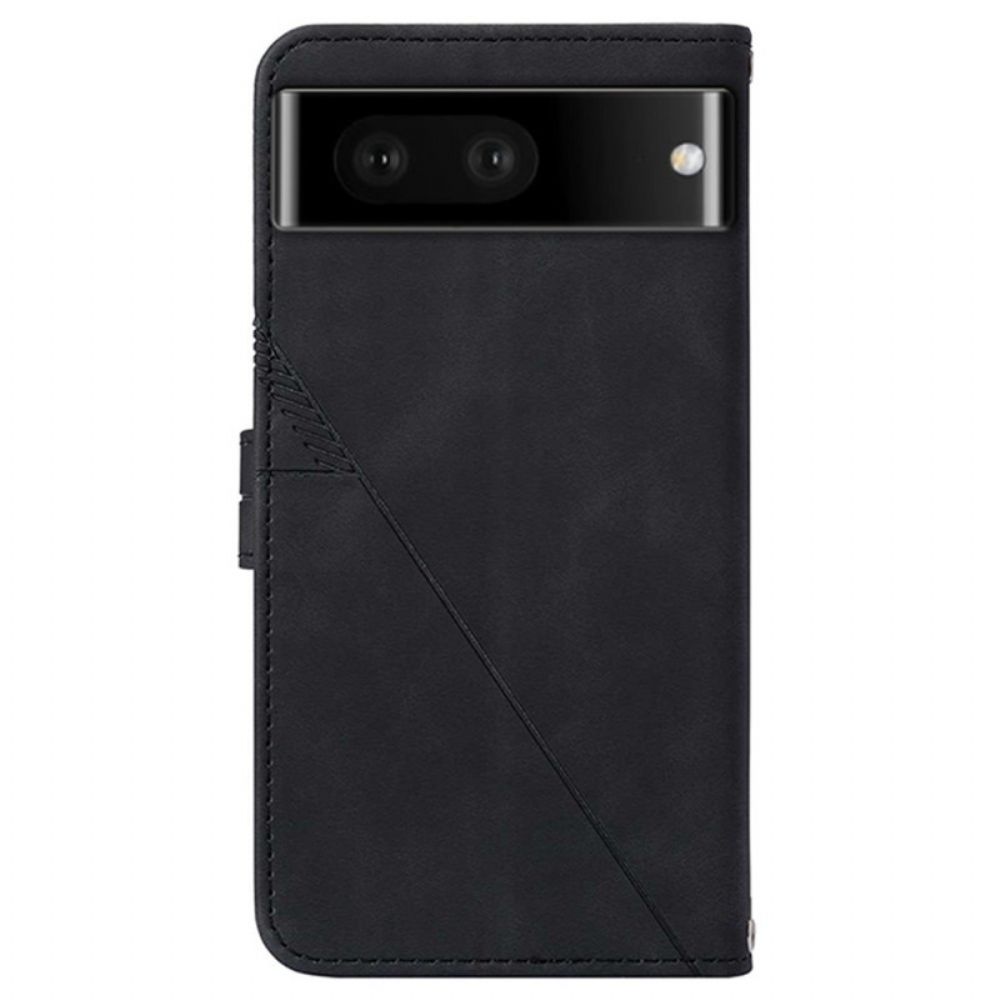 Lederhüllen Google Pixel 8 Pro Handyhülle Dreiecke Mit Schultergurt