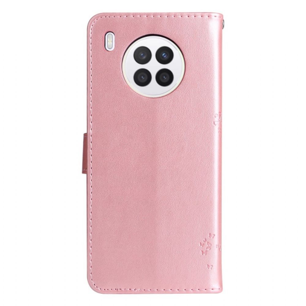 Flip Case Für Huawei Nova 8i / Honor 50 Lite Mit Kordel Baum- Und Tanga-katze