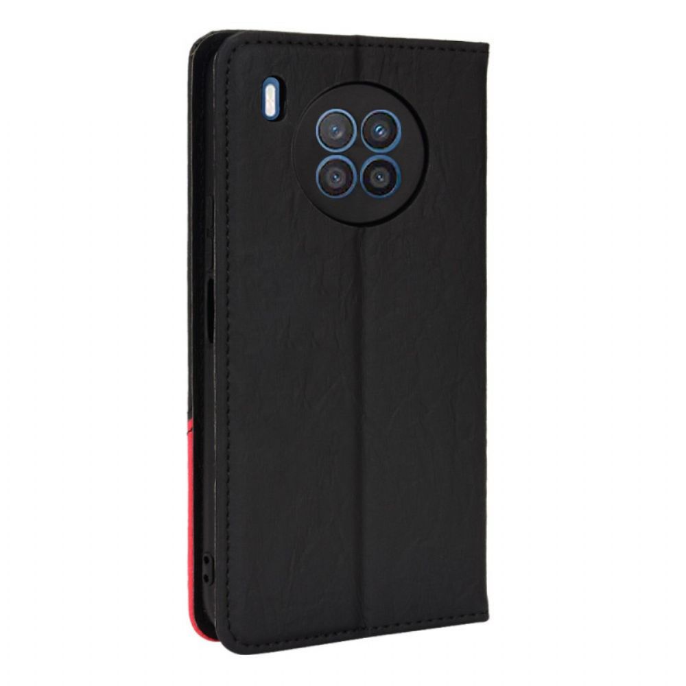 Schutzhülle Für Huawei Nova 8i / Honor 50 Lite Flip Case Schräges Zweifarbiges Kunstleder