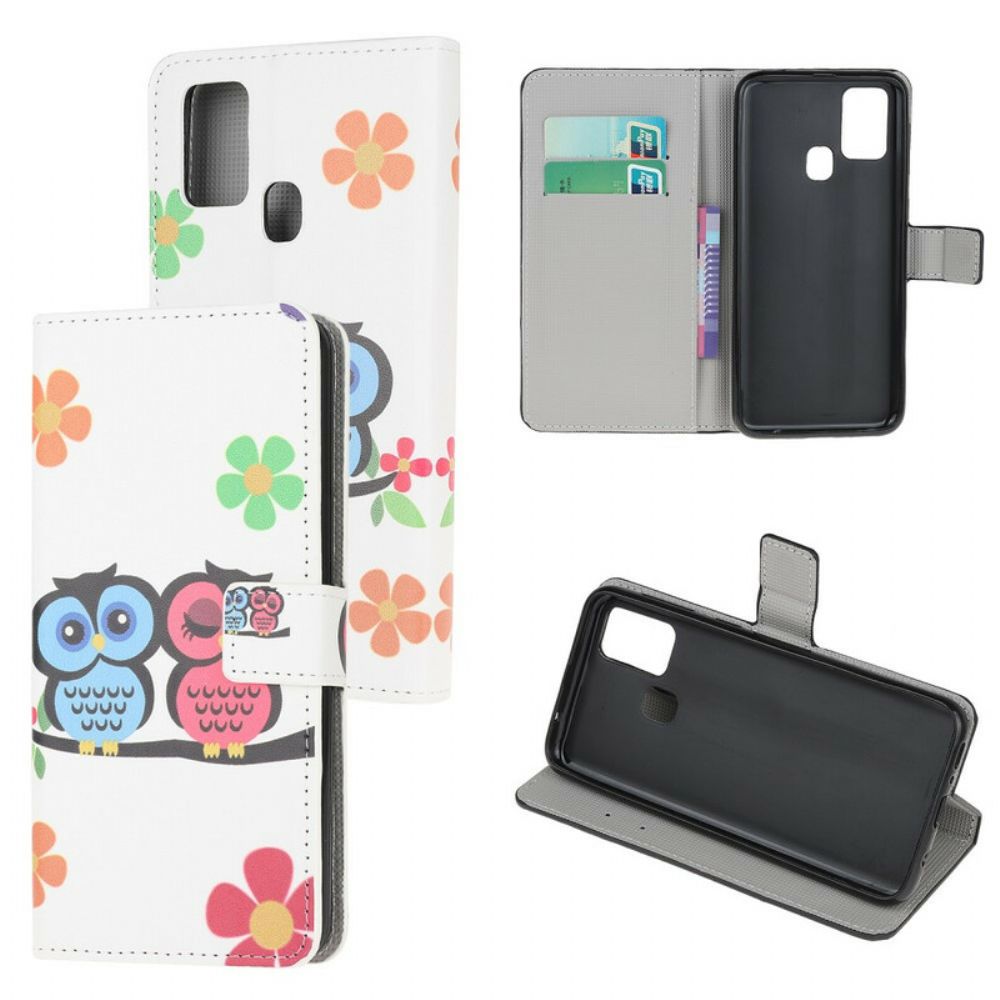 Flip Case Für Samsung Galaxy A21s Eulenfamilie