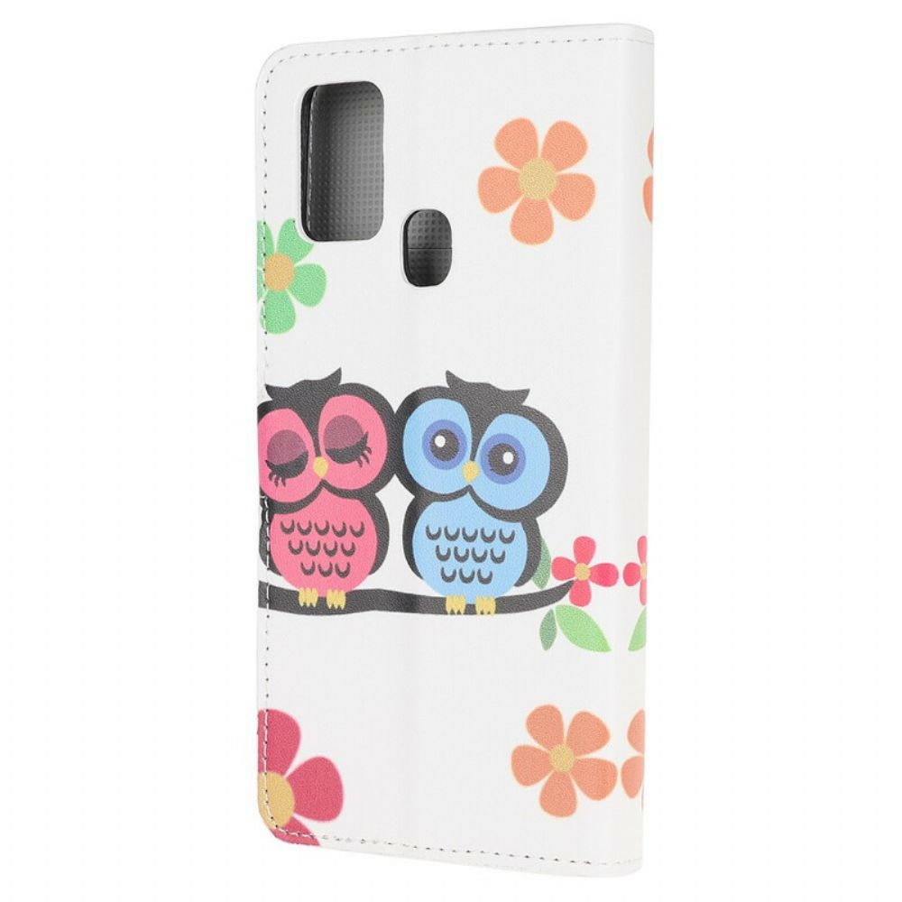 Flip Case Für Samsung Galaxy A21s Eulenfamilie