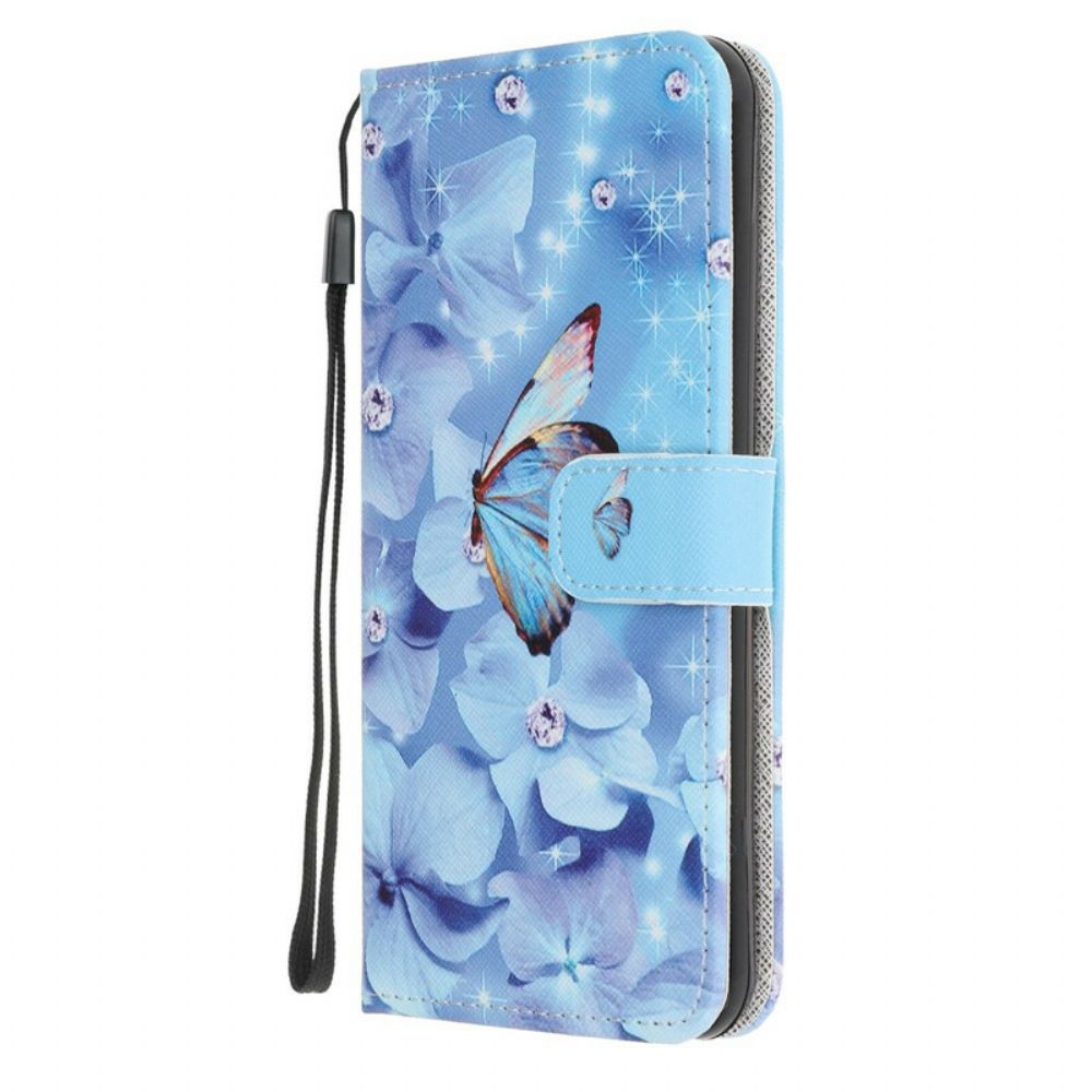 Flip Case Für Samsung Galaxy A21s Mit Kordel Diamantband Schmetterlinge