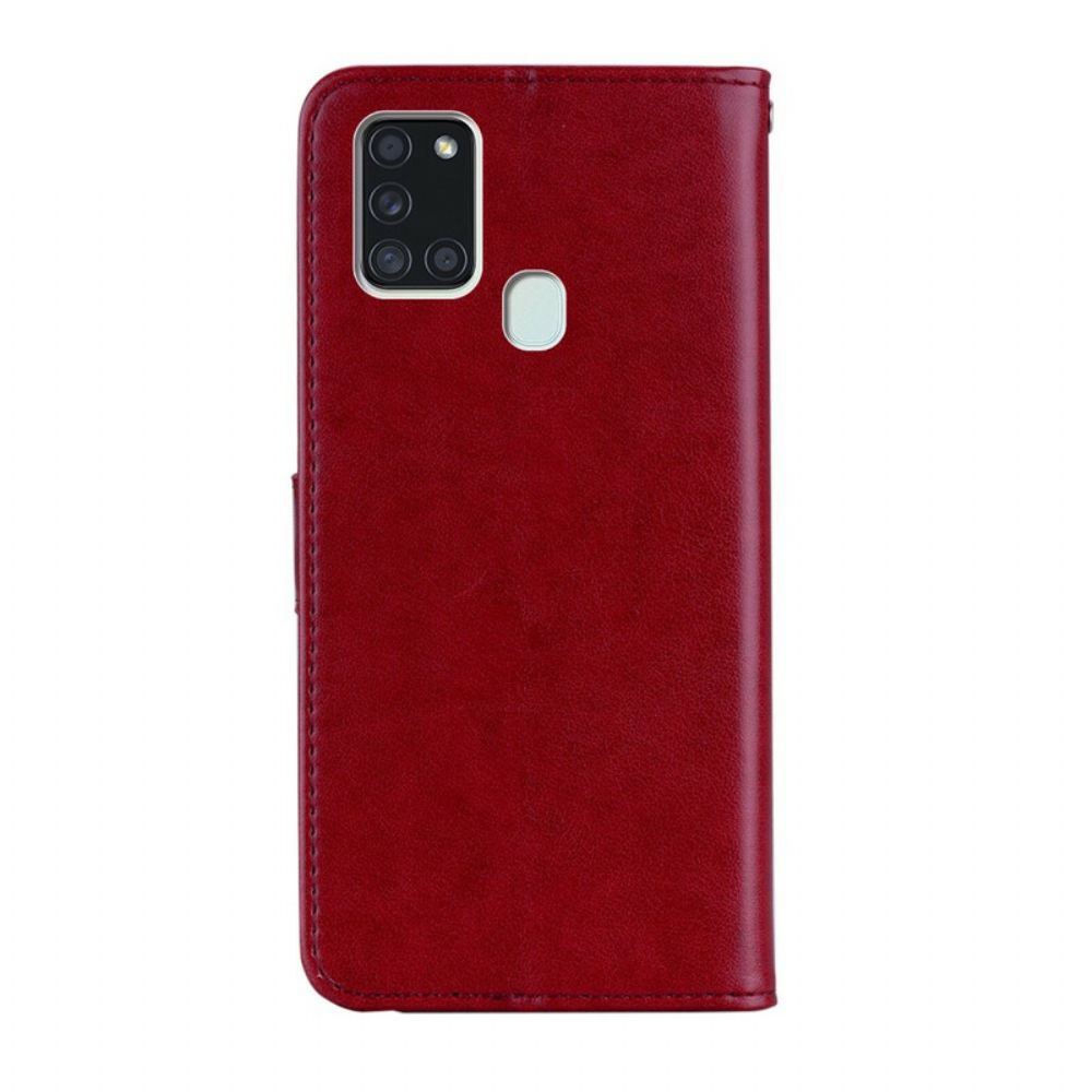 Lederhüllen Für Samsung Galaxy A21s Eulen-mandala Und Lanyard