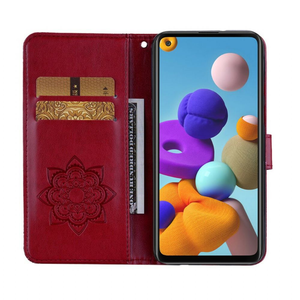 Lederhüllen Für Samsung Galaxy A21s Eulen-mandala Und Lanyard