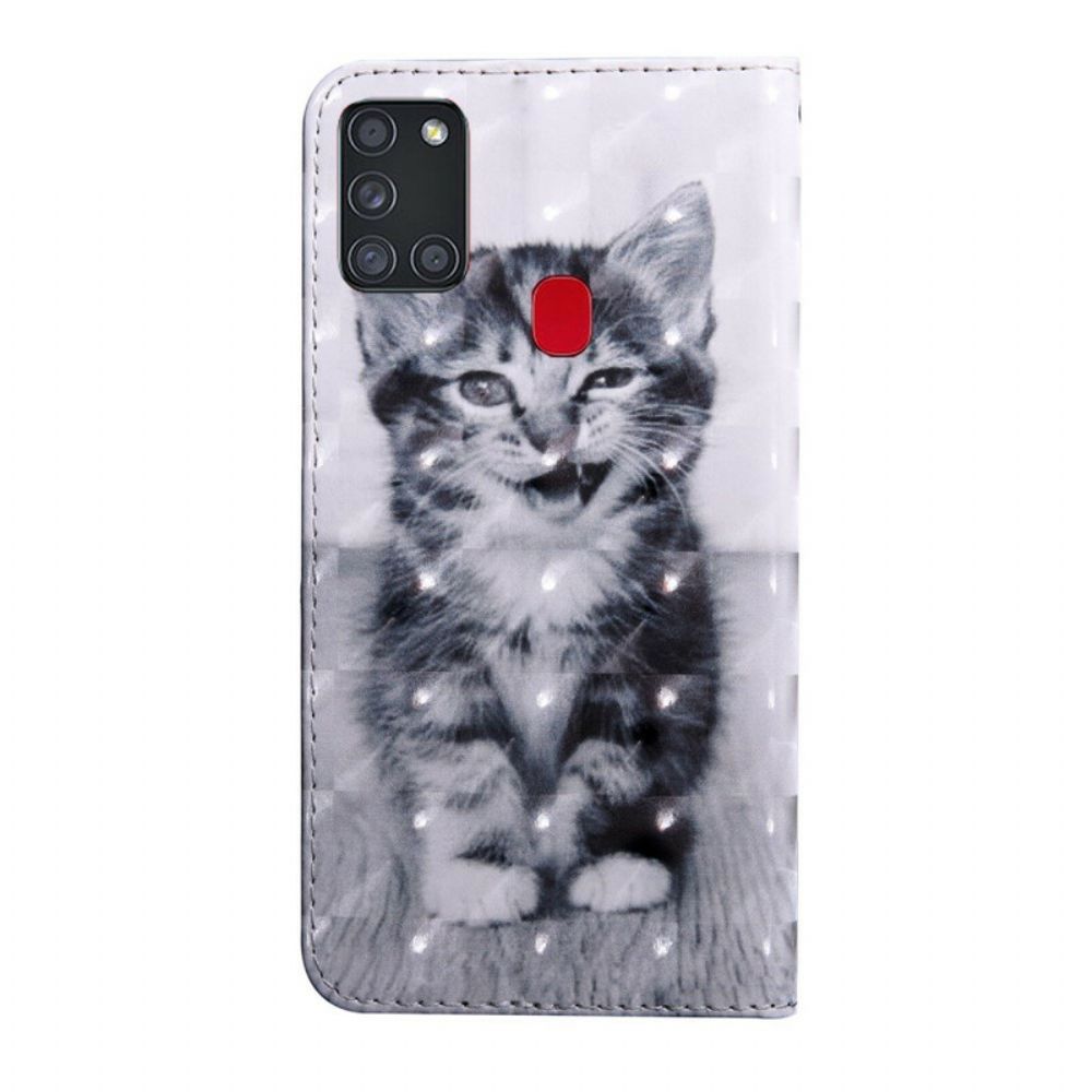 Lederhüllen Für Samsung Galaxy A21s Schwarz-weiß-katze