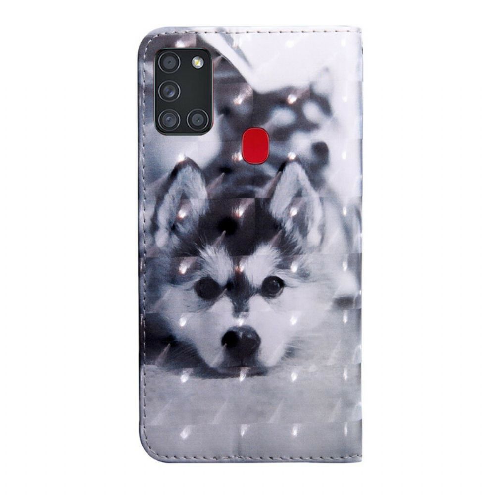 Lederhüllen Für Samsung Galaxy A21s Schwarz-weißer Hund