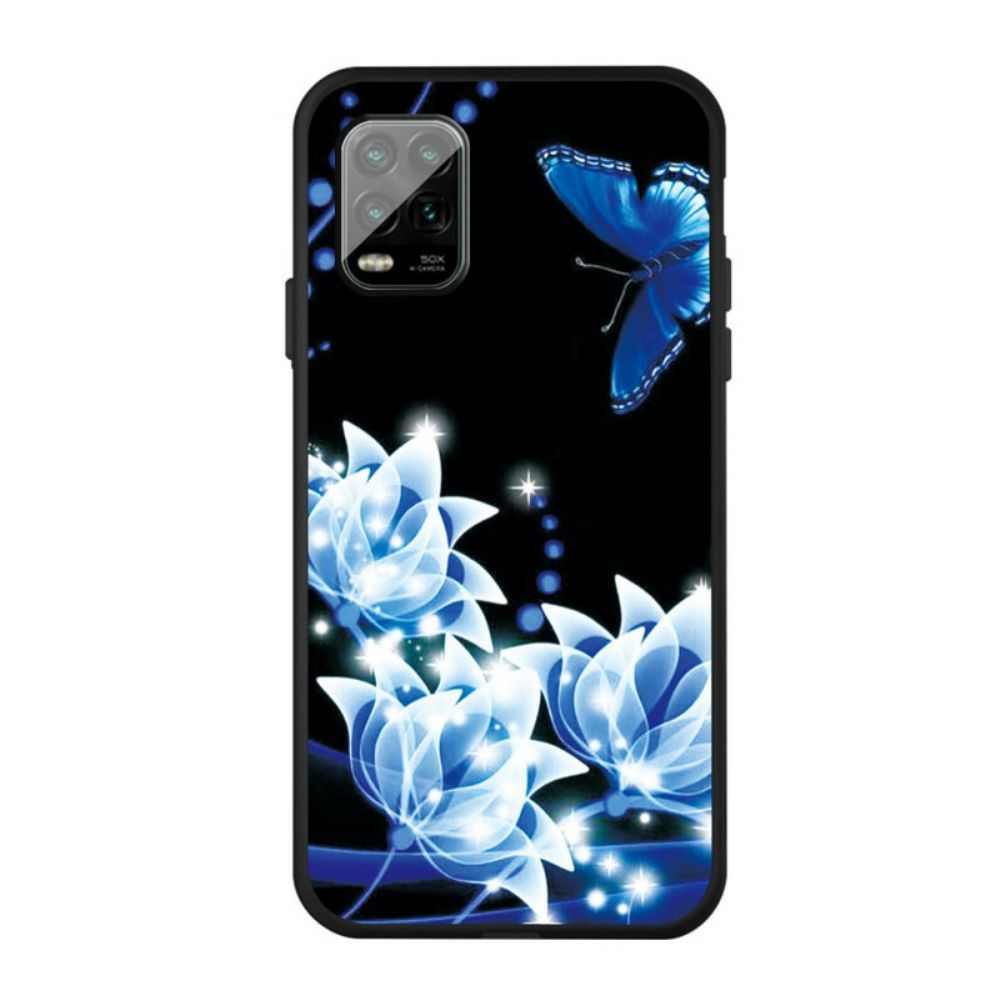 Hülle Für Xiaomi Mi 10 Lite Schmetterling Und Blaue Blumen