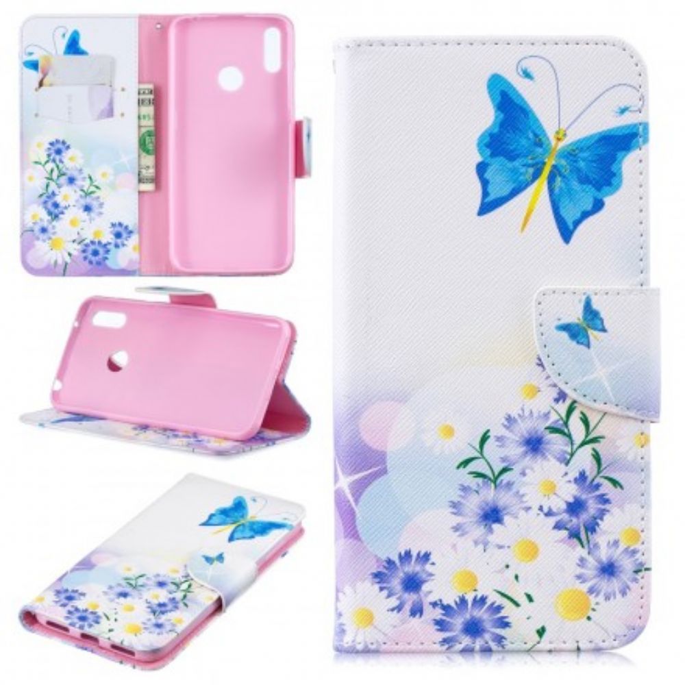 Lederhüllen Für Huawei Y7 2024 Gemalte Schmetterlinge Und Blumen