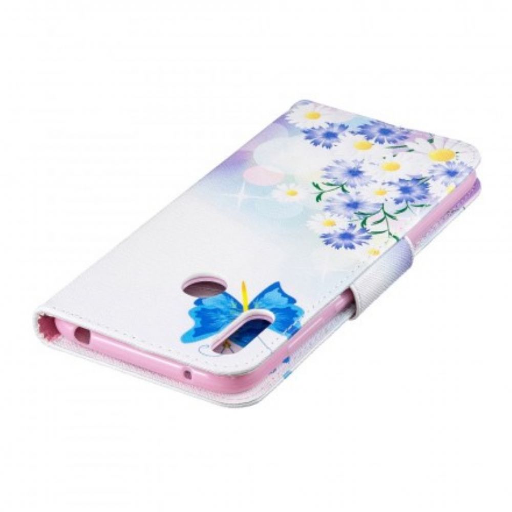 Lederhüllen Für Huawei Y7 2024 Gemalte Schmetterlinge Und Blumen