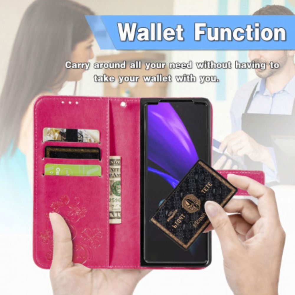 Flip Case Für Samsung Galaxy Z Fold 3 5G Blumendesign Mit Lanyard