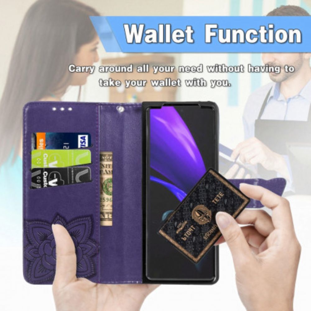 Flip Case Für Samsung Galaxy Z Fold 3 5G Schmetterlingsdesign Mit Lanyard