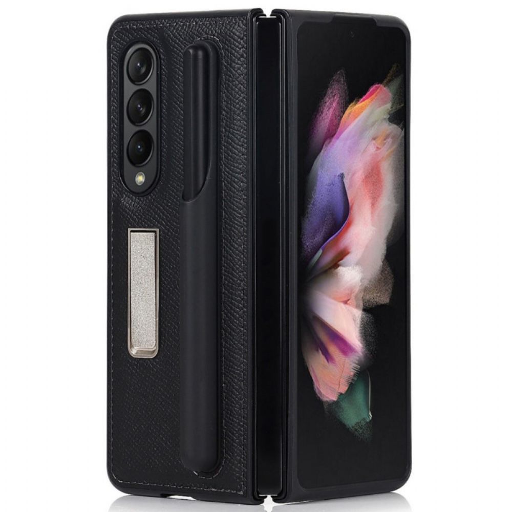 Handyhülle Für Samsung Galaxy Z Fold 3 5G Ständer Und Stifthalter Aus Echtem Leder