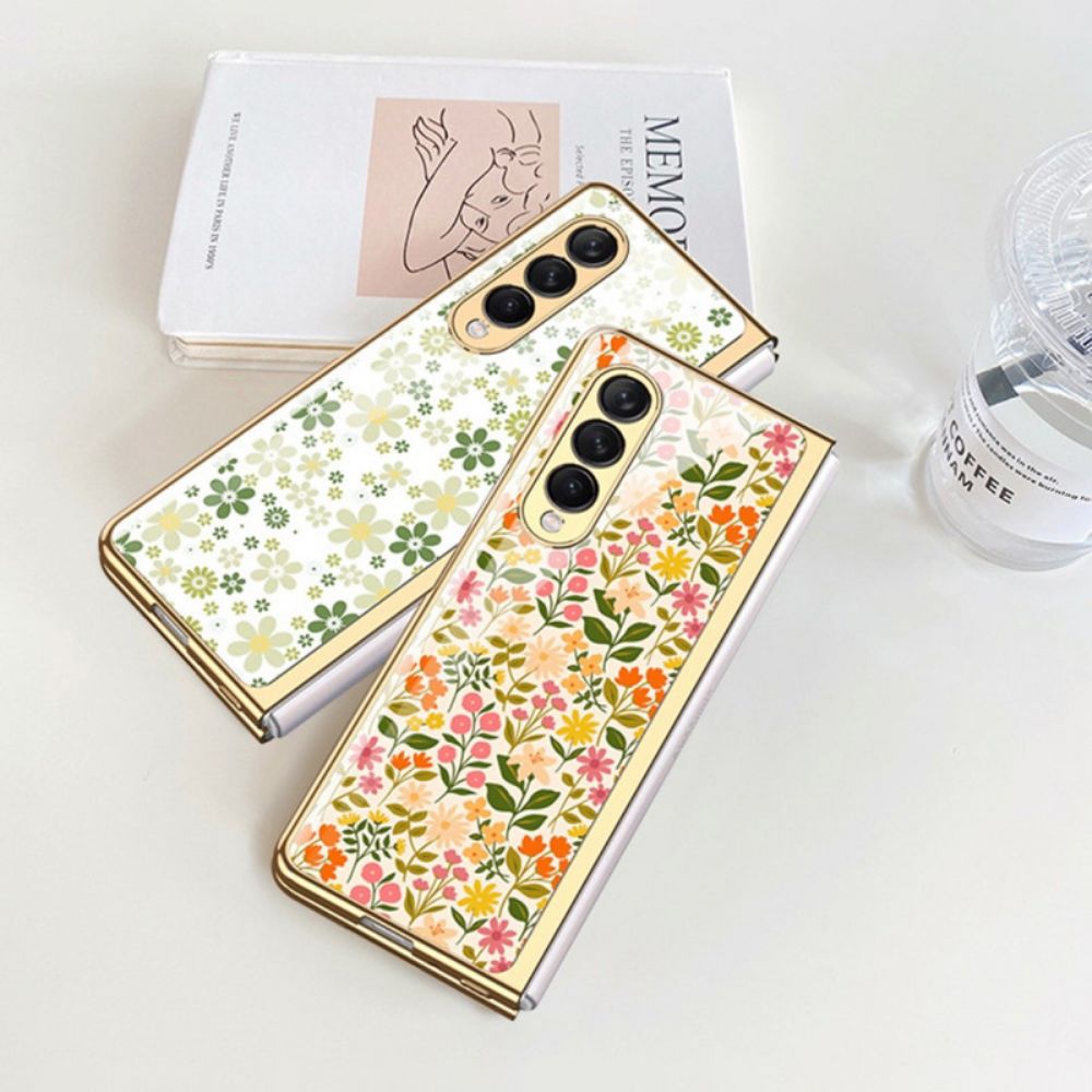 Hülle Für Samsung Galaxy Z Fold 3 5G Gehärtetes Glas Mit Blumenmuster