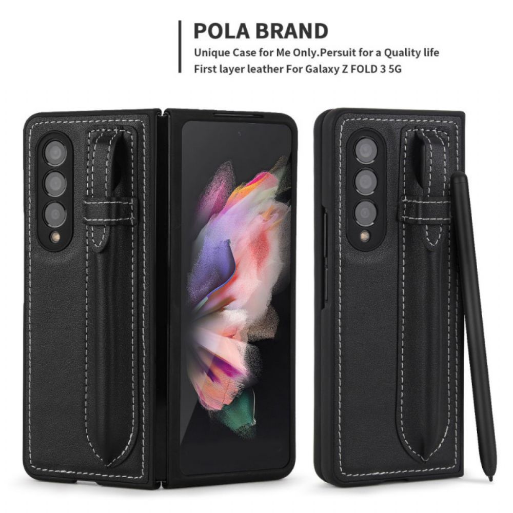 Hülle Für Samsung Galaxy Z Fold 3 5G Stifthalter Aus Echtem Leder