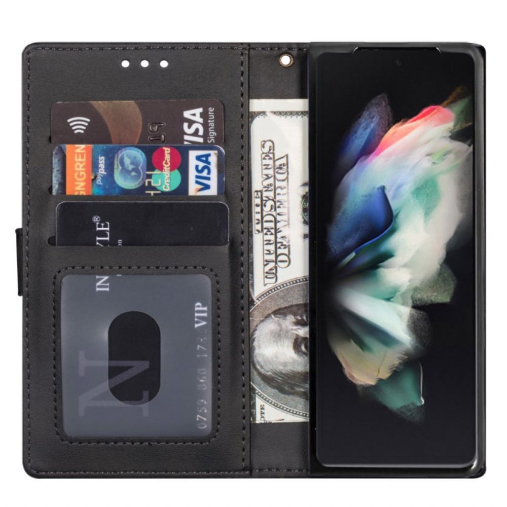 Lederhüllen Für Samsung Galaxy Z Fold 3 5G Brieftasche Mit Lanyard
