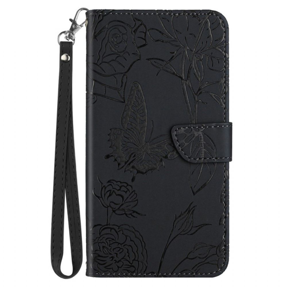 Flip Case Für Honor Magic 4 Lite 5G Schmetterlinge Und Lanyard