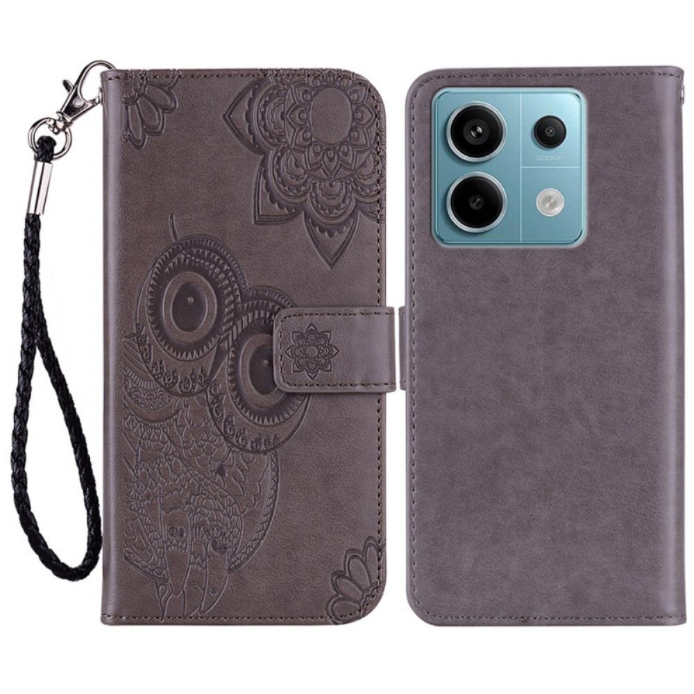 Lederhüllen Für Xiaomi Redmi Note 13 4g Eulenmuster Mit Riemen