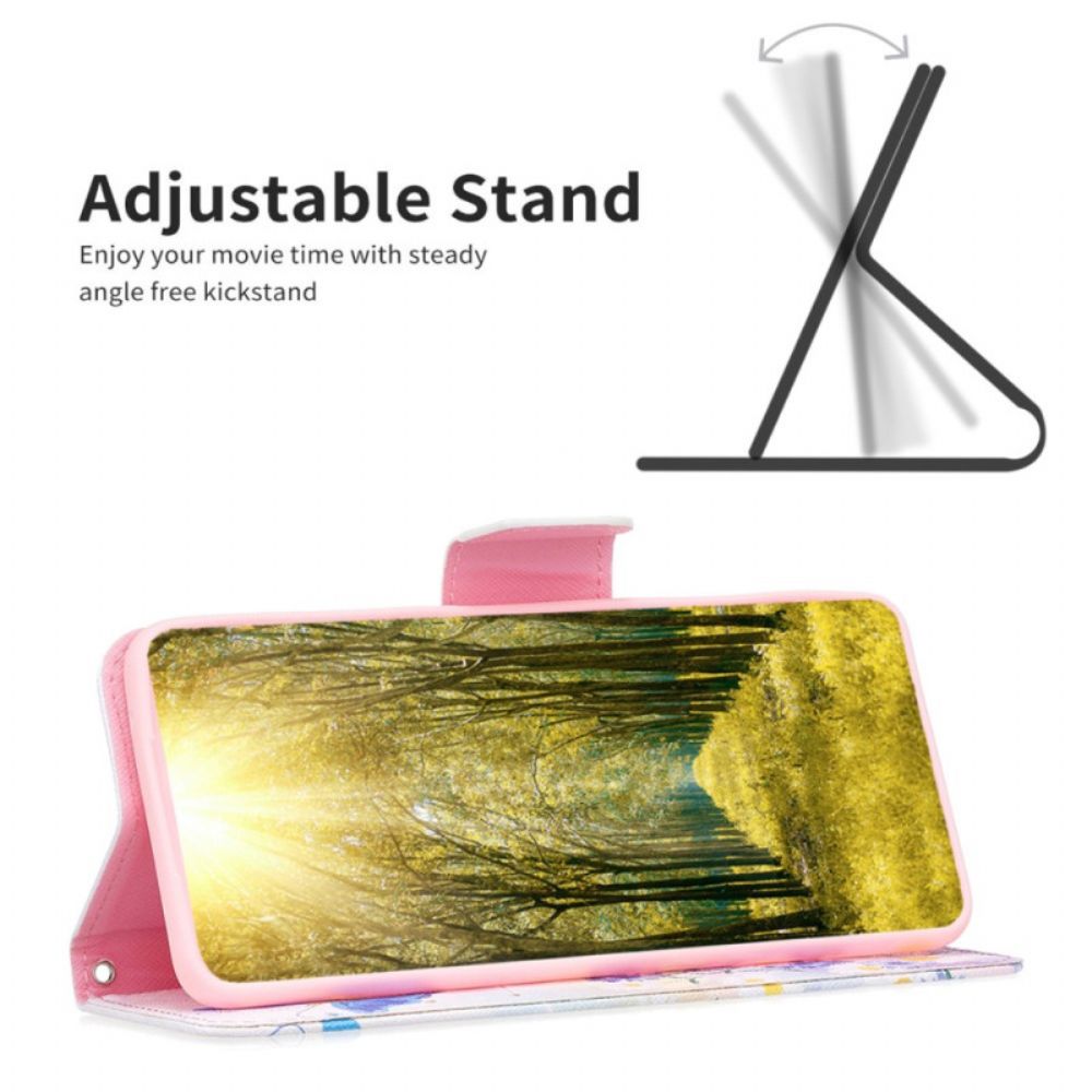 Lederhüllen Xiaomi Redmi Note 13 4g Handyhülle Schmetterlings- Und Blumenaquarell