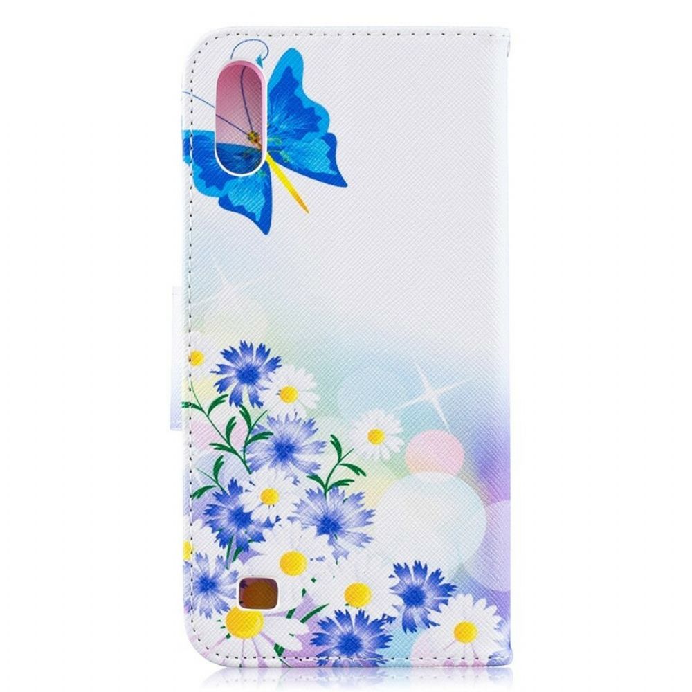 Flip Case Für Samsung Galaxy A10 Gemalte Schmetterlinge Und Blumen