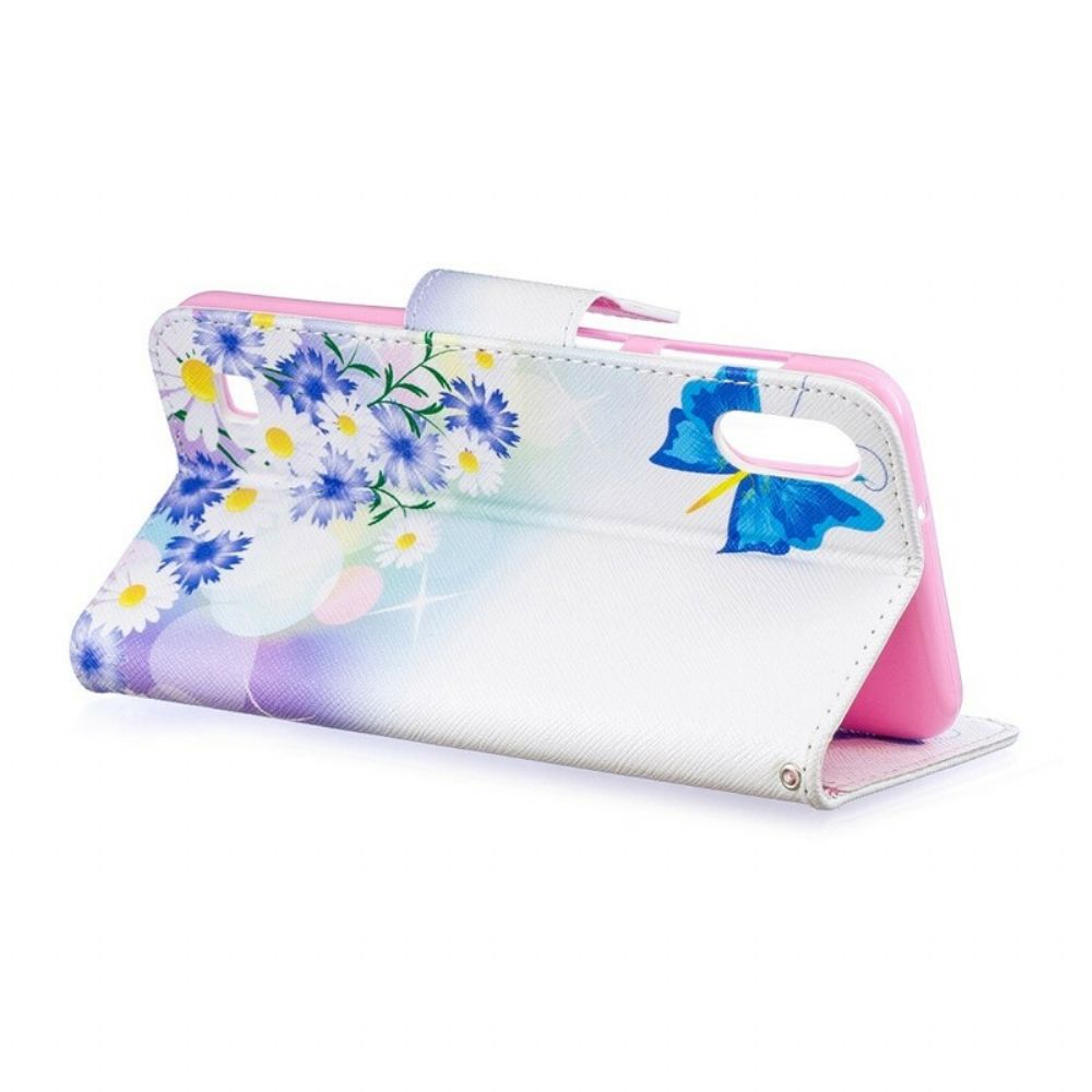 Flip Case Für Samsung Galaxy A10 Gemalte Schmetterlinge Und Blumen
