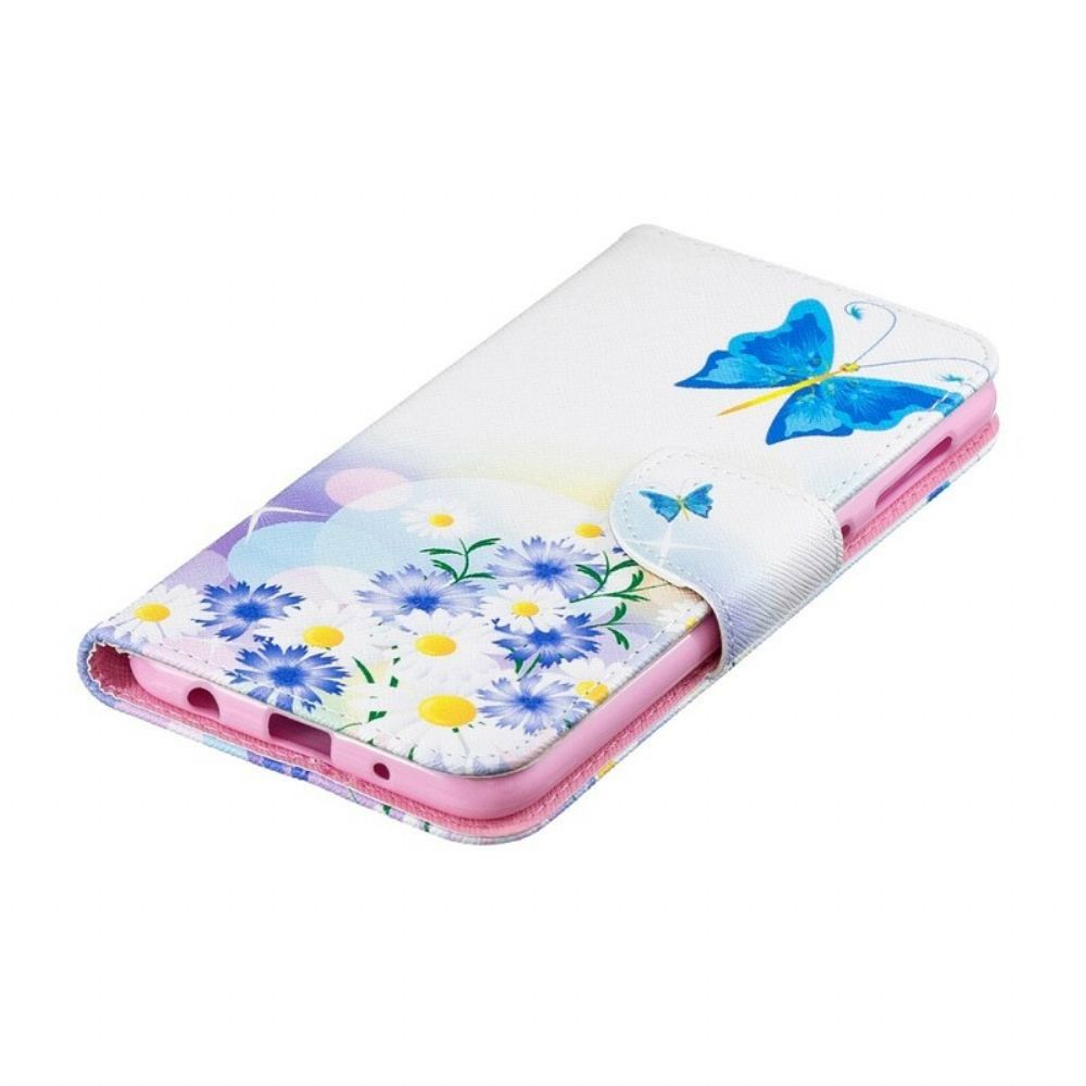 Flip Case Für Samsung Galaxy A10 Gemalte Schmetterlinge Und Blumen